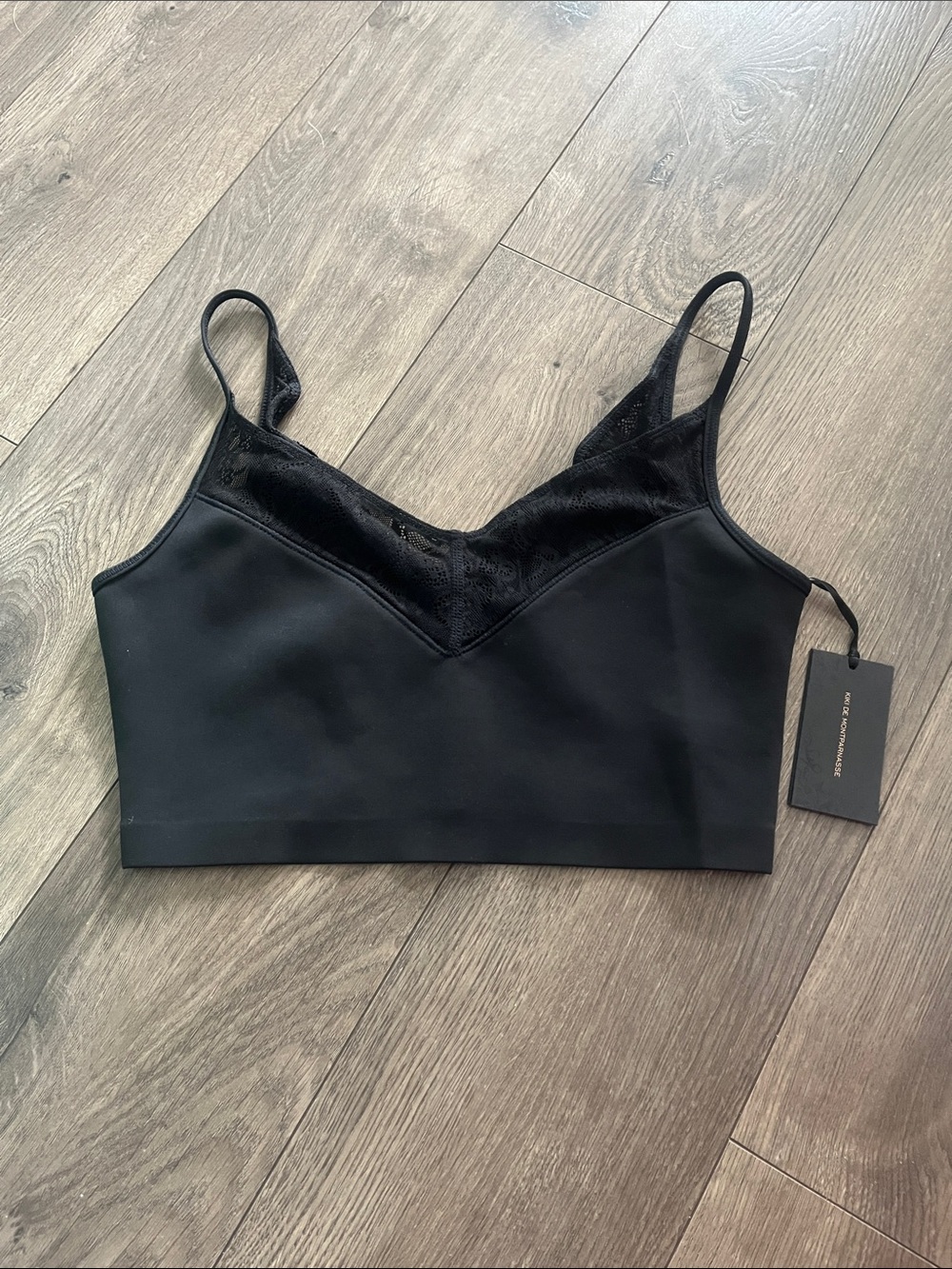 Kiki De Montparnasse Seamless Black Lace Trim Bralette NEW - Picture 2 of 4